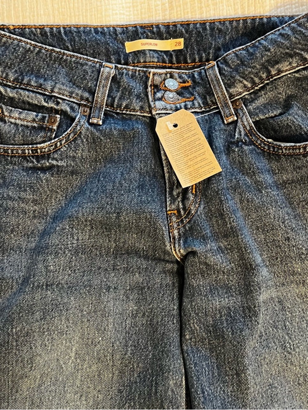 Levi's Superlow Loose Straight Leg Jeans in Dark Blue Denim Double button